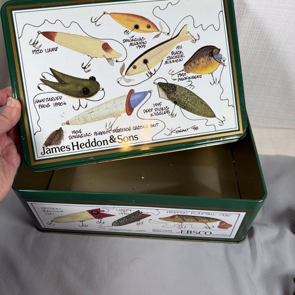Vintage James Heddon & Sons Fishing Lure Light Covers & Decorative Tin Case